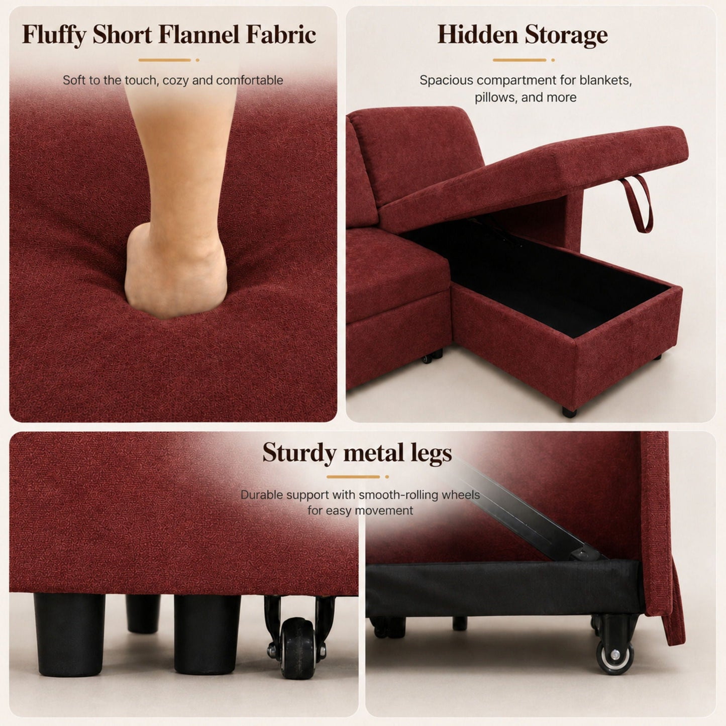 L - Shaped Convertible Sofa Bed With Storage Chaise Home Essentials