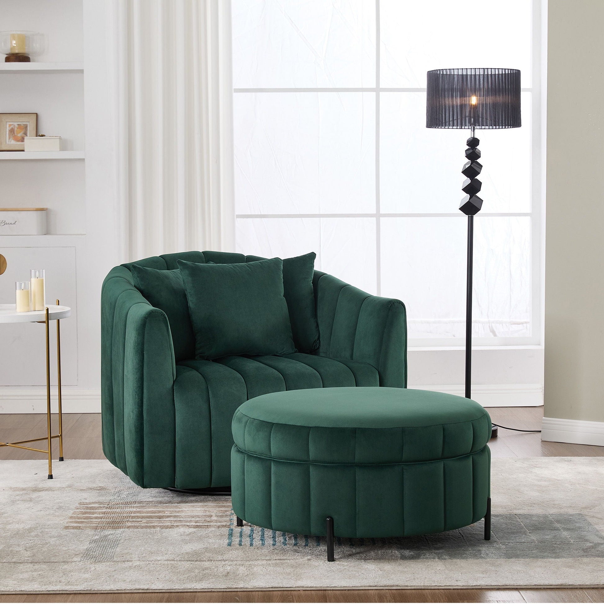 Oversized Velvet Swivel Barrel Accent Chair And Ottoman Set With Storage Home Essentials