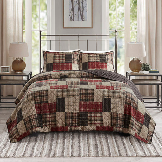 Timber - 3 Piece Full/Queen Reversible Printed Quilt Set - Red/Black Madison Park