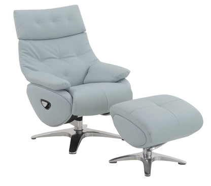 Janella - Top Grain Leather Accent Chair With Swivel & Ottoman - Baby Blue