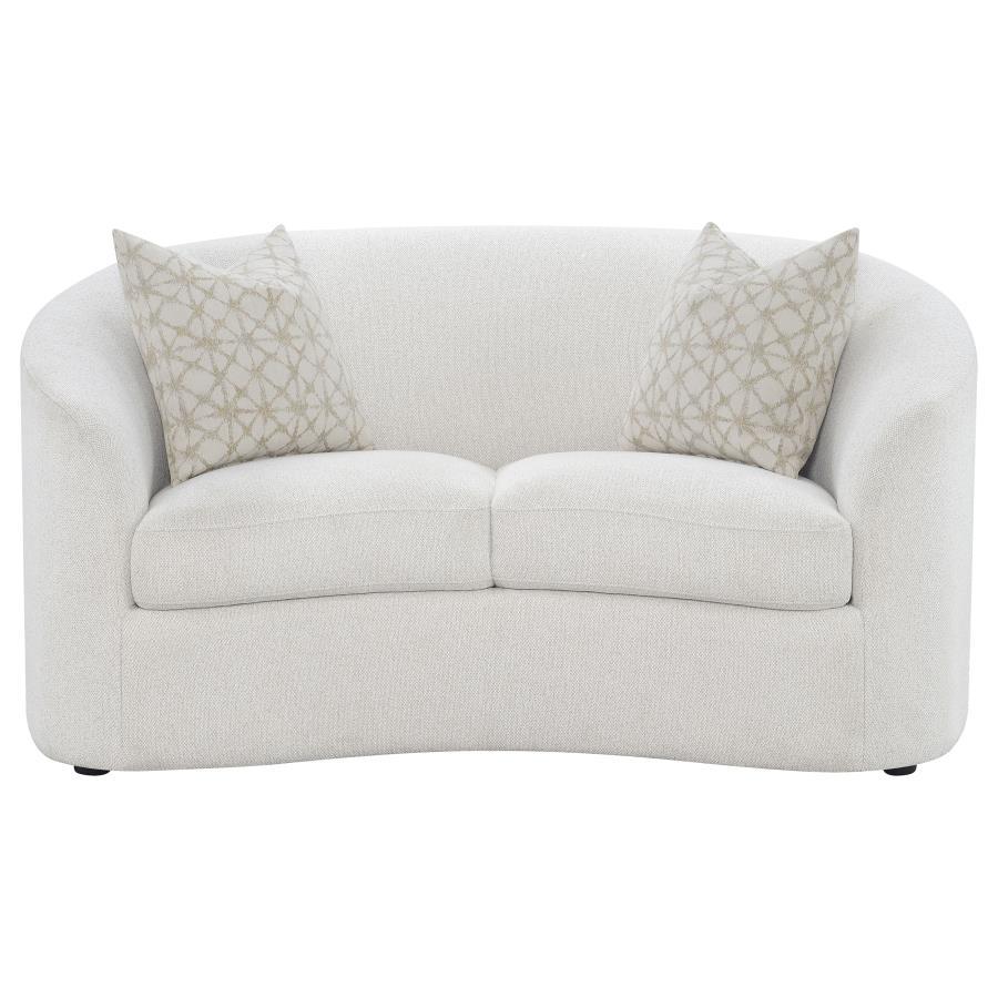 Rainn - Boucle Upholstered Sloped Arm Loveseat - Latte CoasterEssence