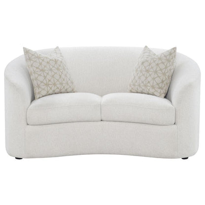 Rainn - Boucle Upholstered Sloped Arm Loveseat - Latte CoasterEssence