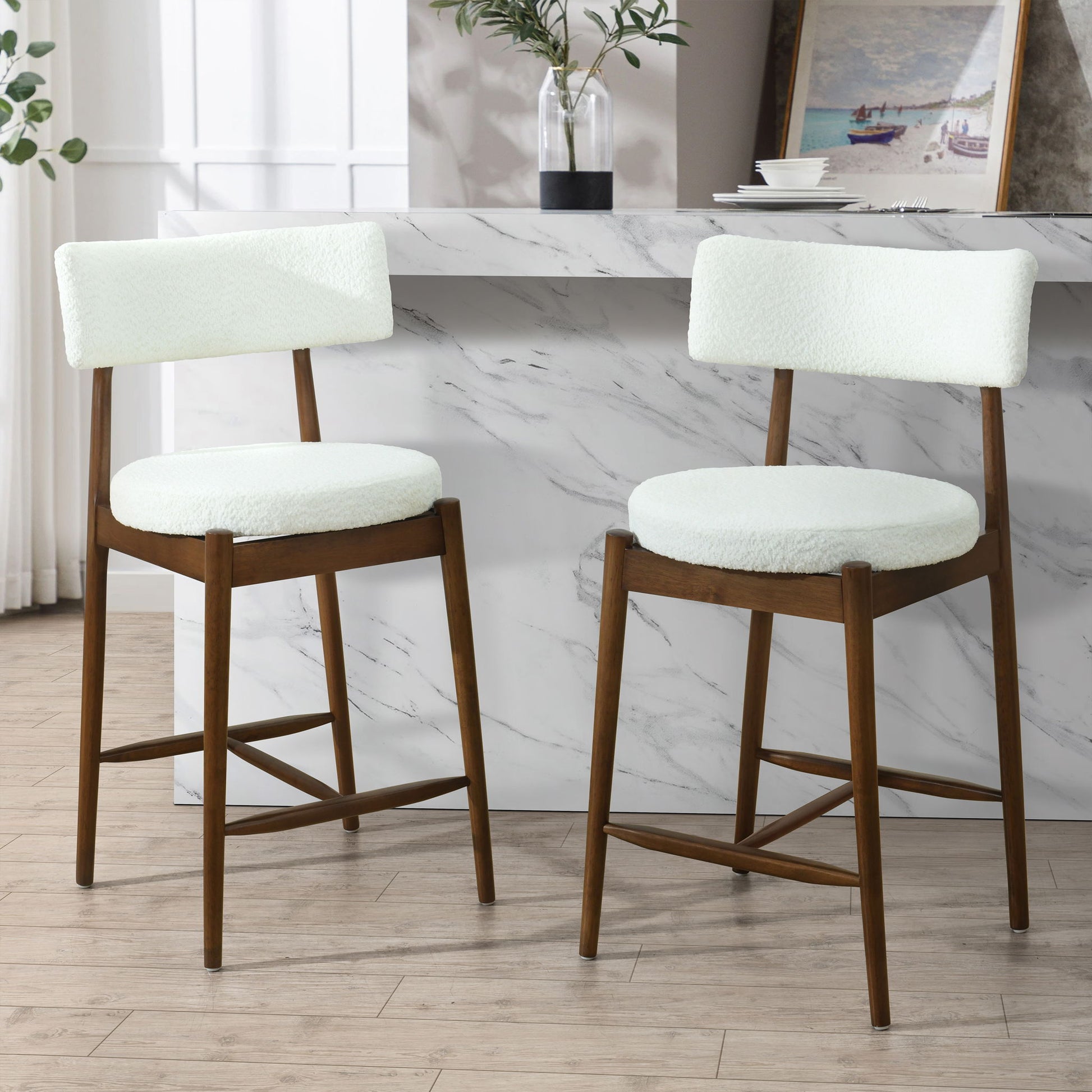 Mid Century Modern Counter Stools, Fabric Upholstered Chairs Noble House
