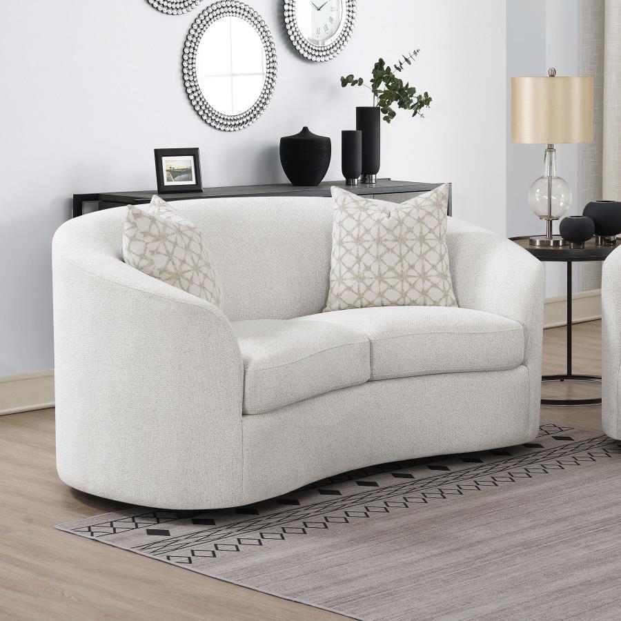 Rainn - Boucle Upholstered Sloped Arm Loveseat - Latte CoasterEssence