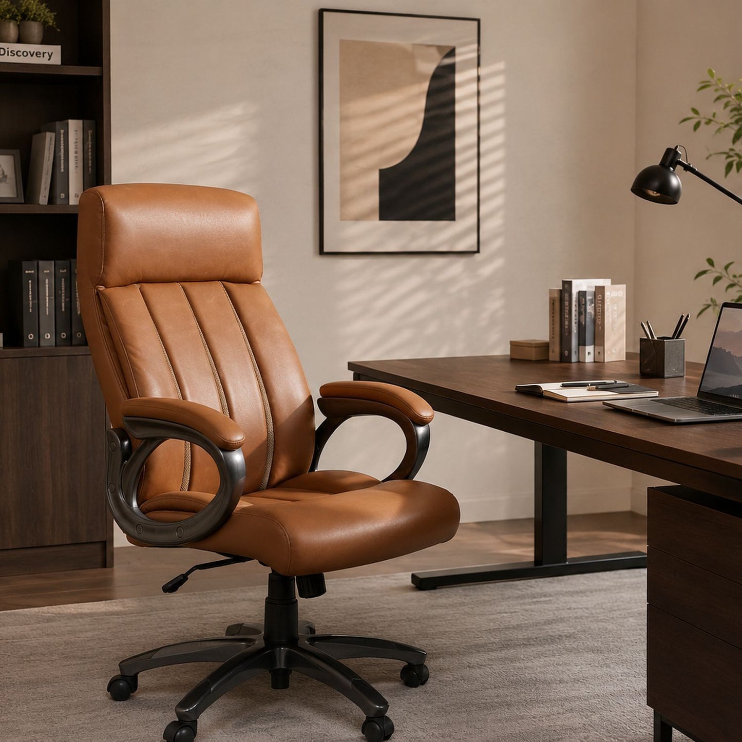 Executive Office Chair, Height Adjustable, Swivel With Padded Armrest & 5 Point Base - Antique Brown Home Essentials