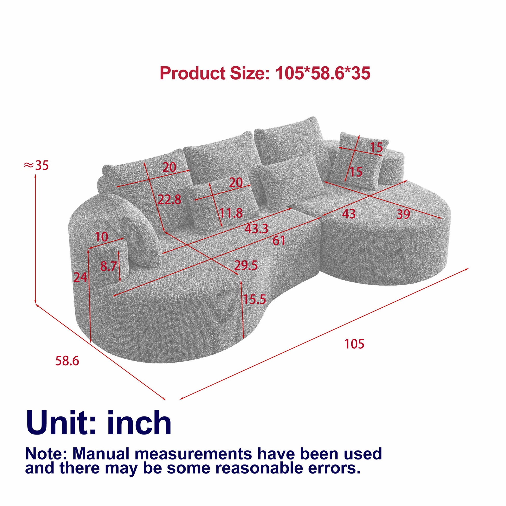 Curved Oversized Sectional Sofa With Extra Deep Seat Home Essentials
