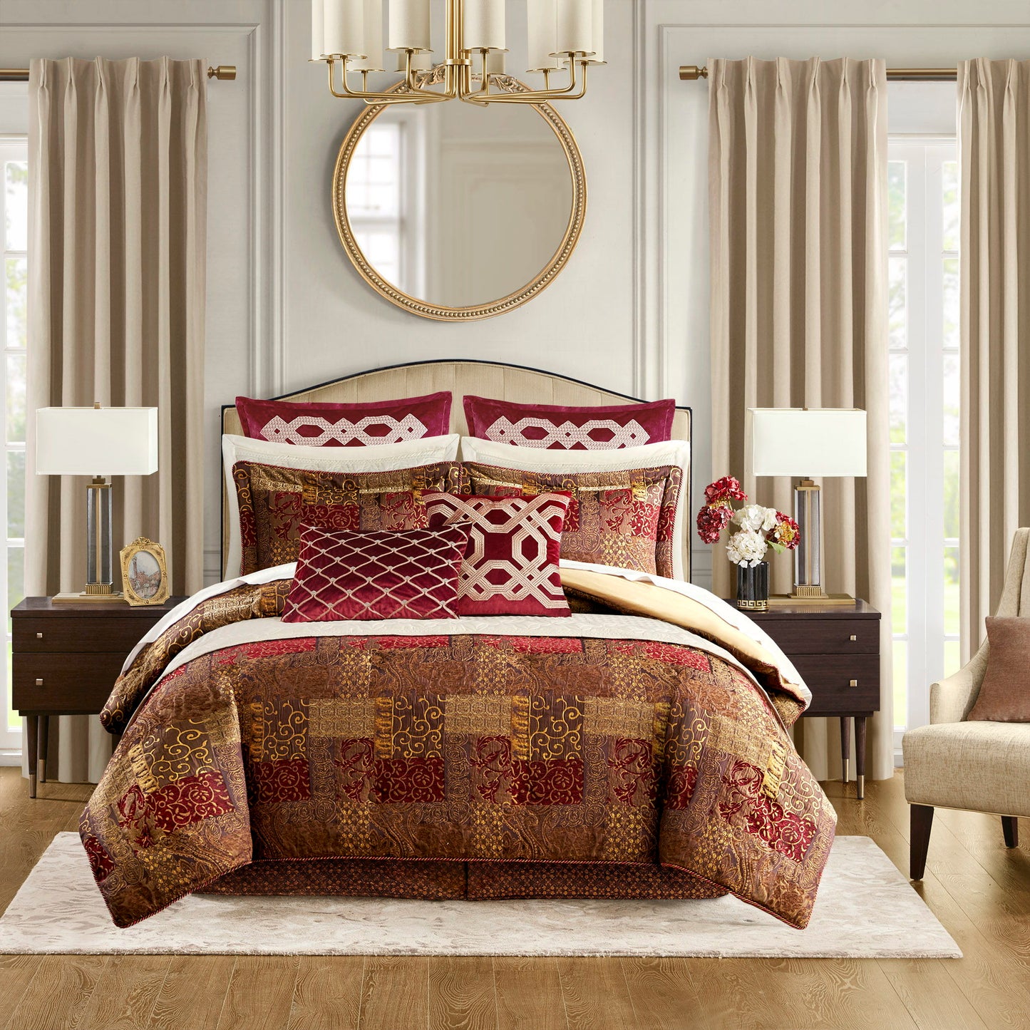 Galleria - 4 Piece Queen Red Comforter Set - Red