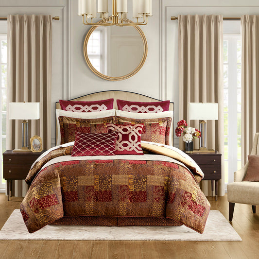 Galleria - 4 Piece Queen Red Comforter Set - Red