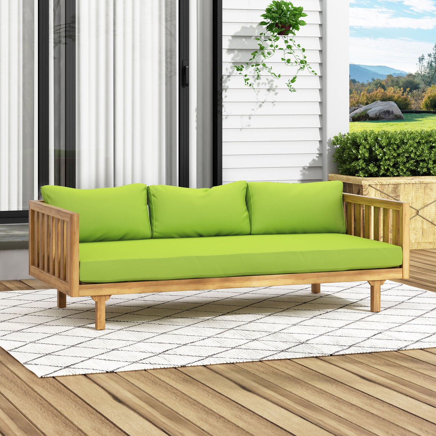 Claremont - 3 Seater Daybed Teak Acacia Wood Water Resistant Cushions Noble House