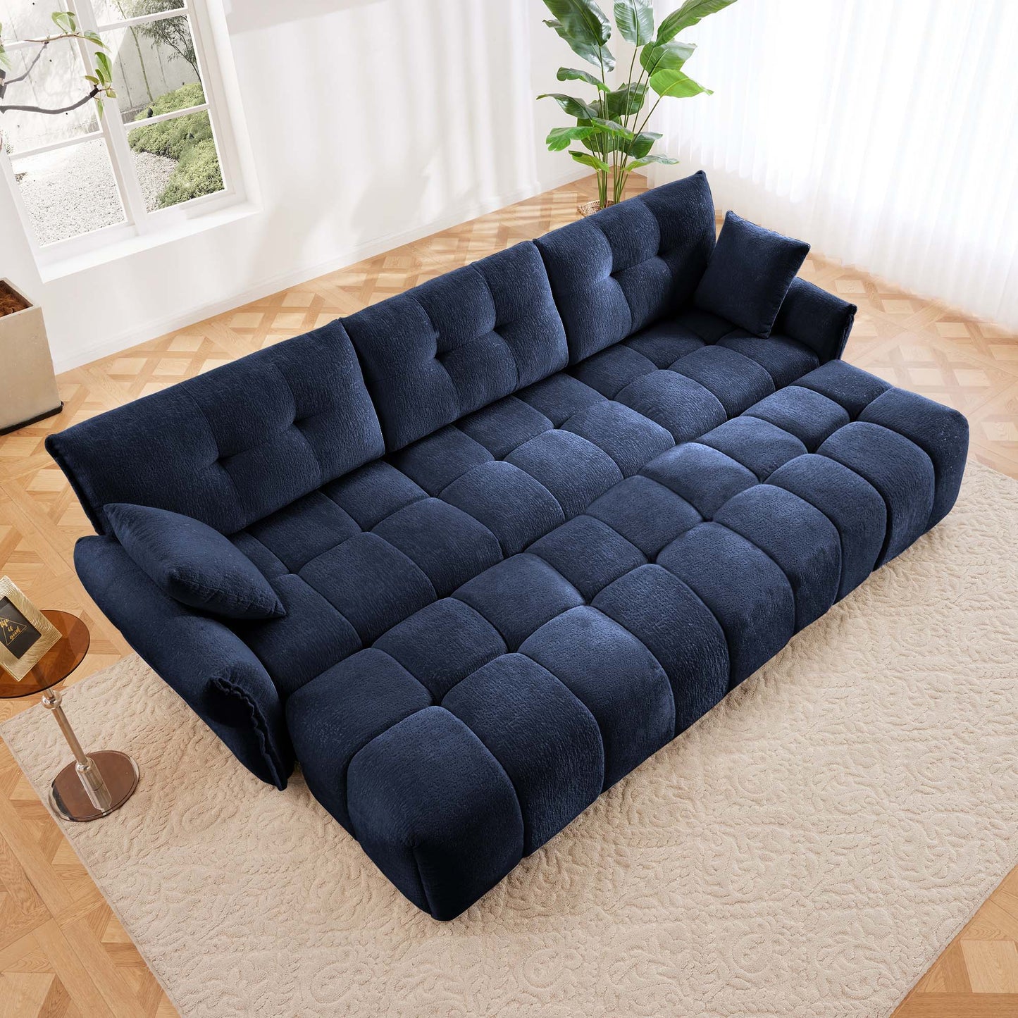 Sofa Set With Ottoman And Pillows, Textured, High Resilience Cushions Home Essentials