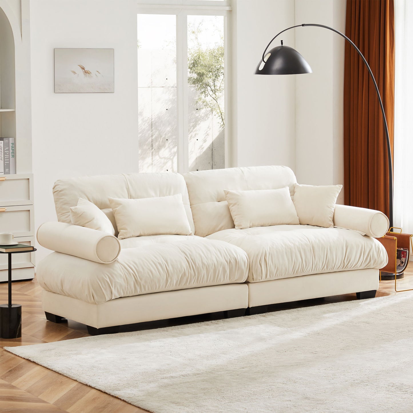Modern Oversize Sofa With Cloud Like Comfort, Featuring Waist And Throw Pillows Home Essentials