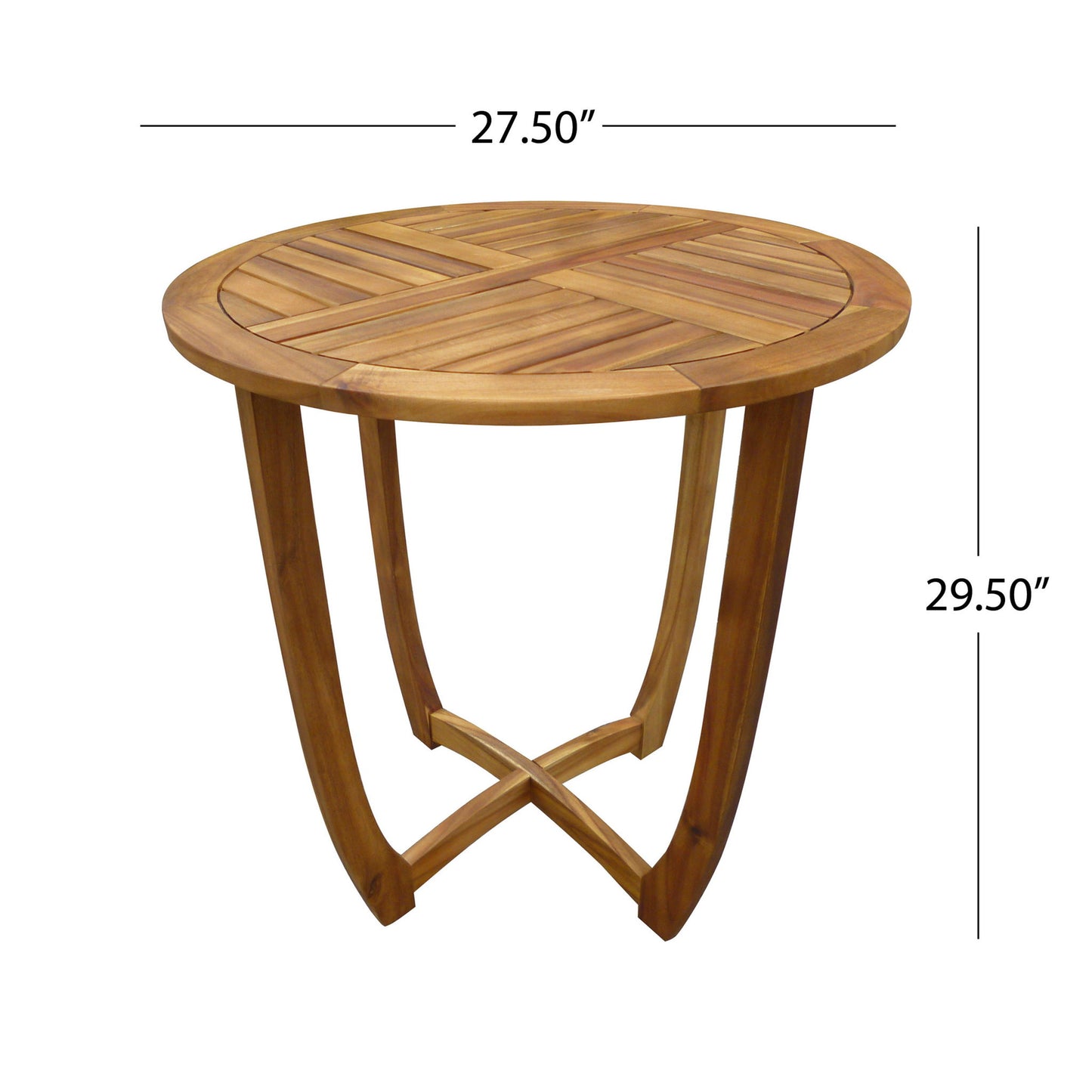 Outdoor Circular Wood Bistro Table With Curved Legs And Slat Panel Table Top - Teak Noble House