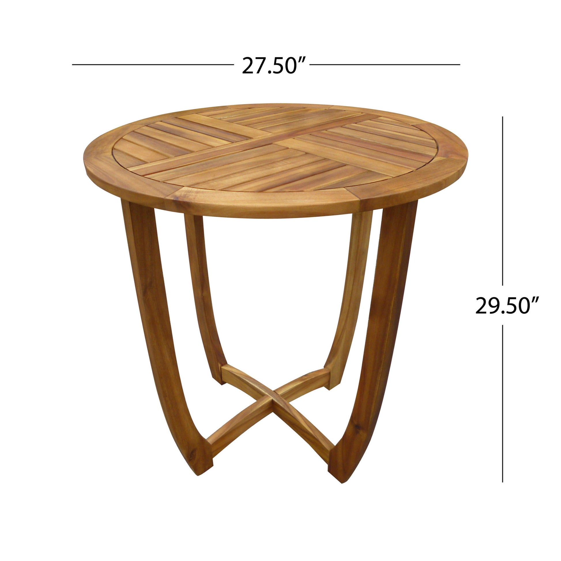 Outdoor Circular Wood Bistro Table With Curved Legs And Slat Panel Table Top - Teak Noble House