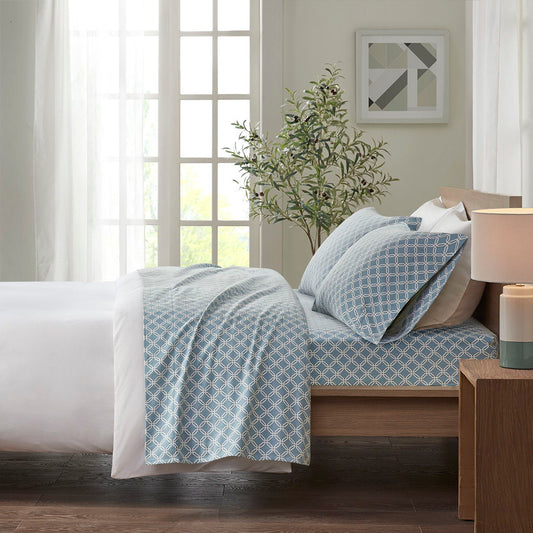 Twin Cozy 100% Printed Sheet Set - Blue Geo True North by Sleep Philosophy