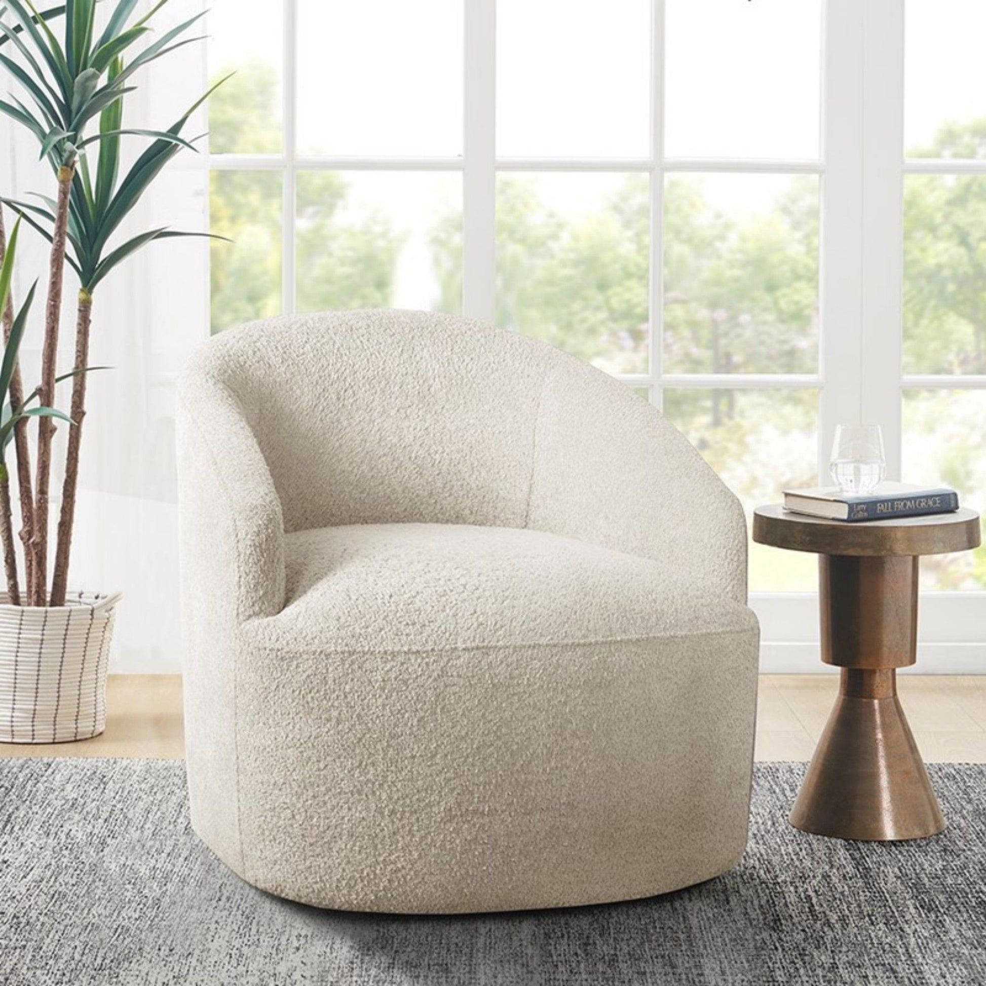 Upholstered 360 Degree Swivel Chair - Cream JLA
