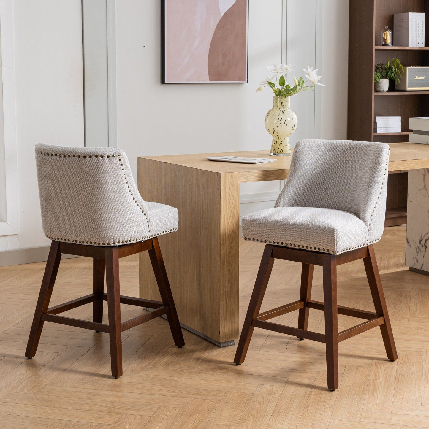 Counter Height Swivel Barstools, 26'' H Seat Height Upholstered Bar Stools (Set of 2), Fabric Home Essentials