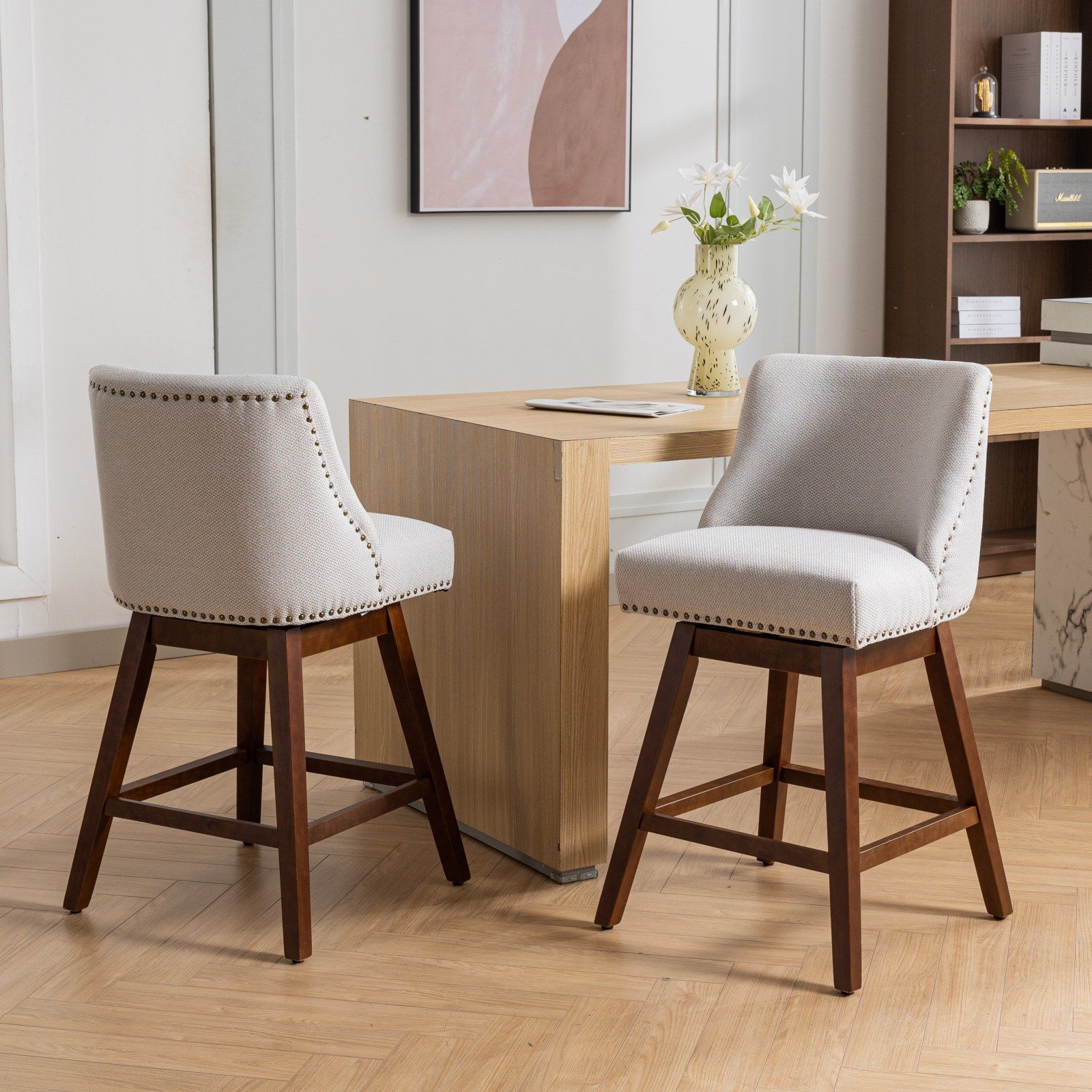 Counter Height Swivel Barstools, 26'' H Seat Height Upholstered Bar Stools (Set of 2), Fabric Home Essentials
