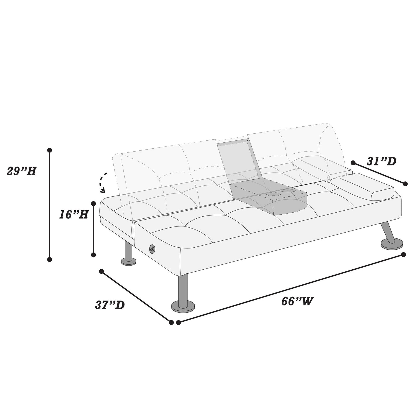 Adjustable Sofa With Fold Down Table And Cup Holders Home Essentials