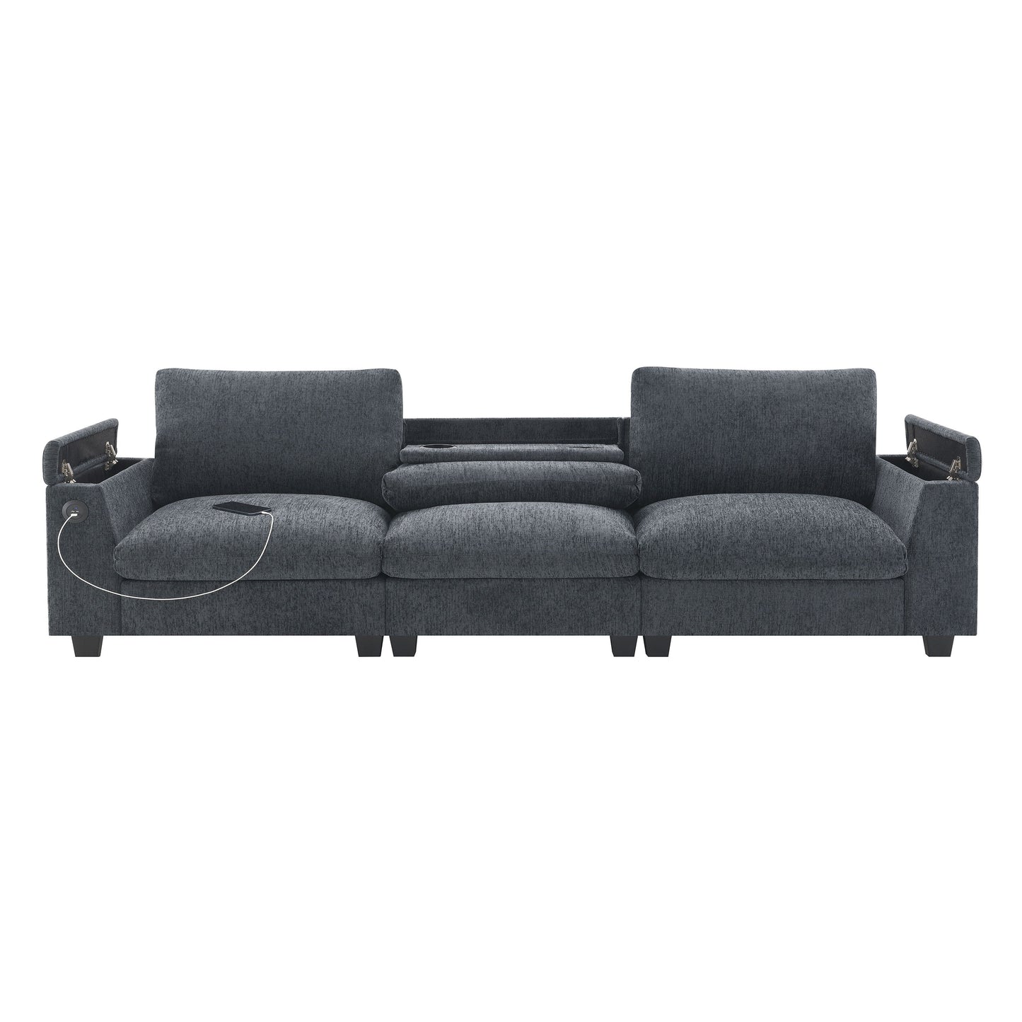 Sectional With Bluetooth Speaker Comfy Cloud Couch Set With Drop Down Table Cup Holders, USB Charger Storage Armrest Wide Seat Sofa
