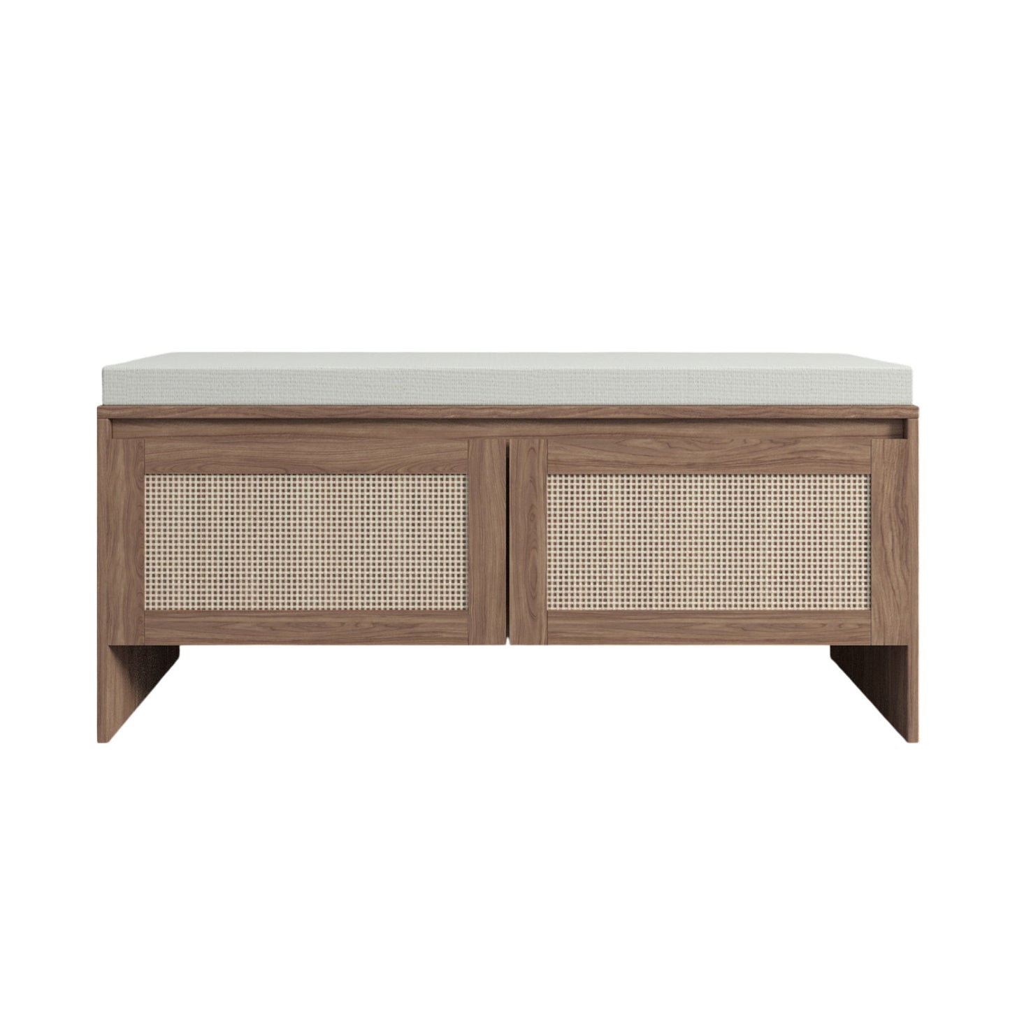Storage Bench With Cushion, Shoe Cabinet With 2 Doors - Antique Natural / Rattan Home Essentials