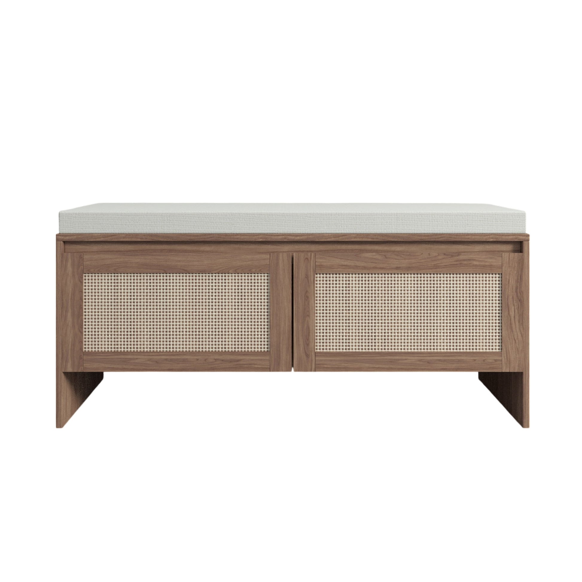 Storage Bench With Cushion, Shoe Cabinet With 2 Doors - Antique Natural / Rattan Home Essentials