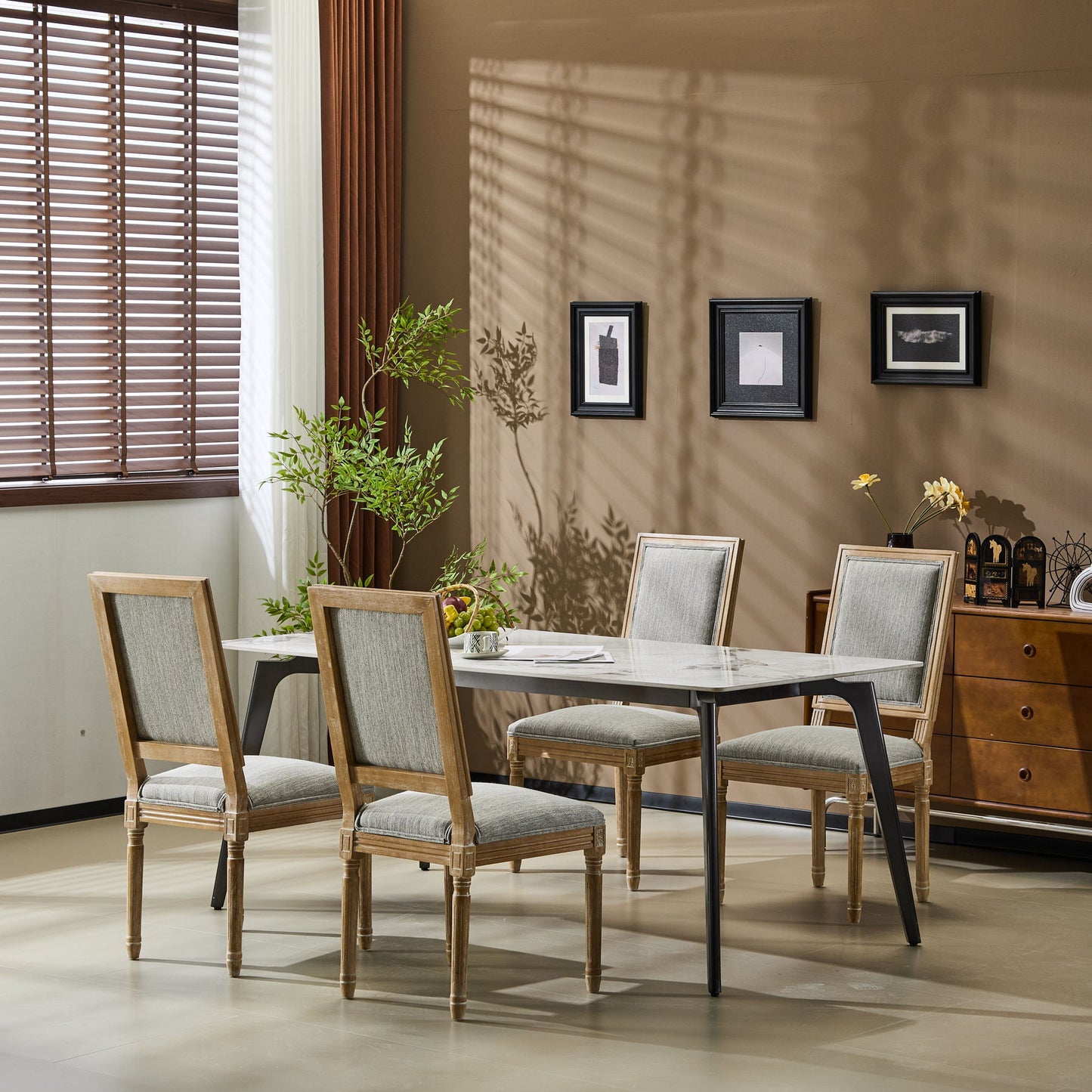 French Country Style Dining Chair With Upholstered Seating And Fluted Legs Noble House