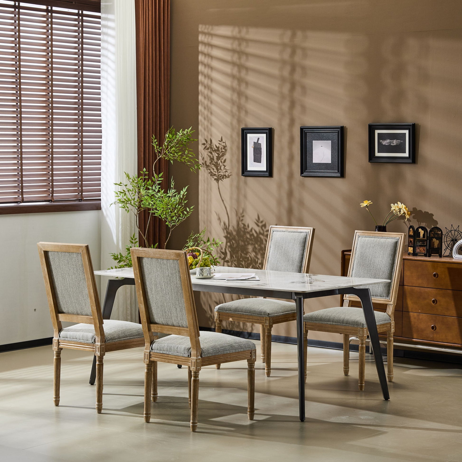 French Country Style Dining Chair With Upholstered Seating And Fluted Legs Noble House