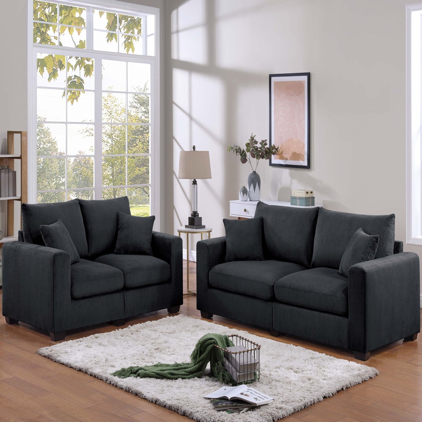 2 Piece Contemporary Style Sofa Set With Matching Pillows Home Essentials
