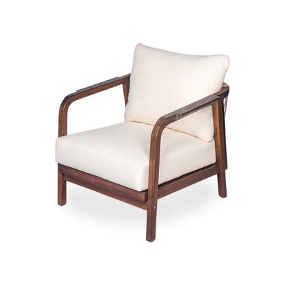 Outdoor Lounge Chair With Woven Backrest, Solid Wood Frame, Comfortable Cushions Noble House