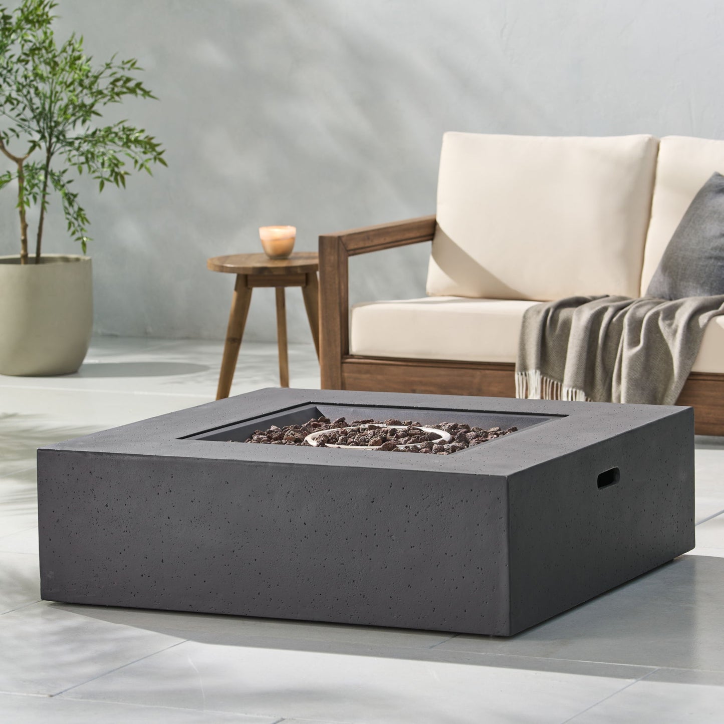 Modern 50,000 Btu Square Fire Table With Propane Tank Noble House