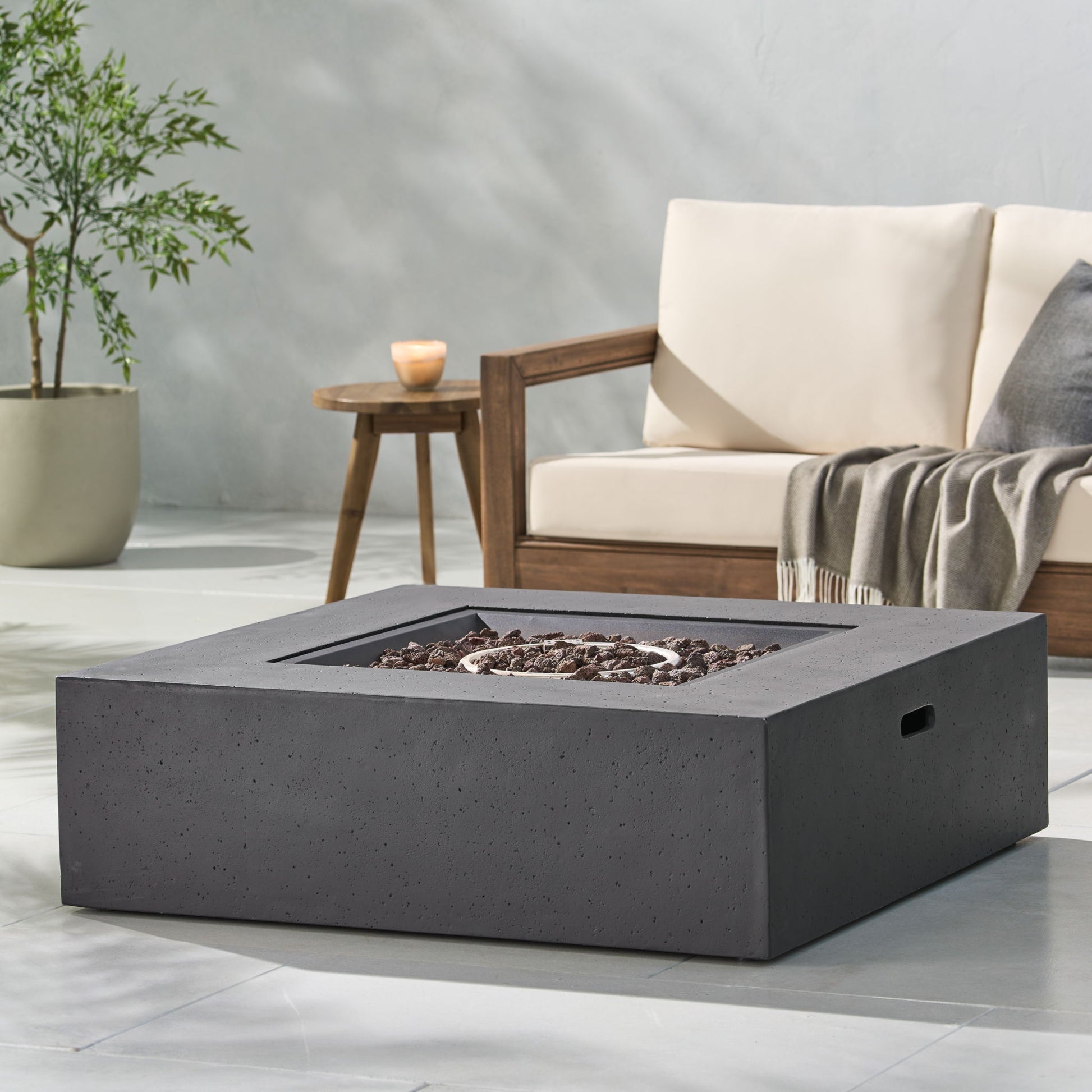 Modern 50,000 Btu Square Fire Table With Propane Tank Noble House