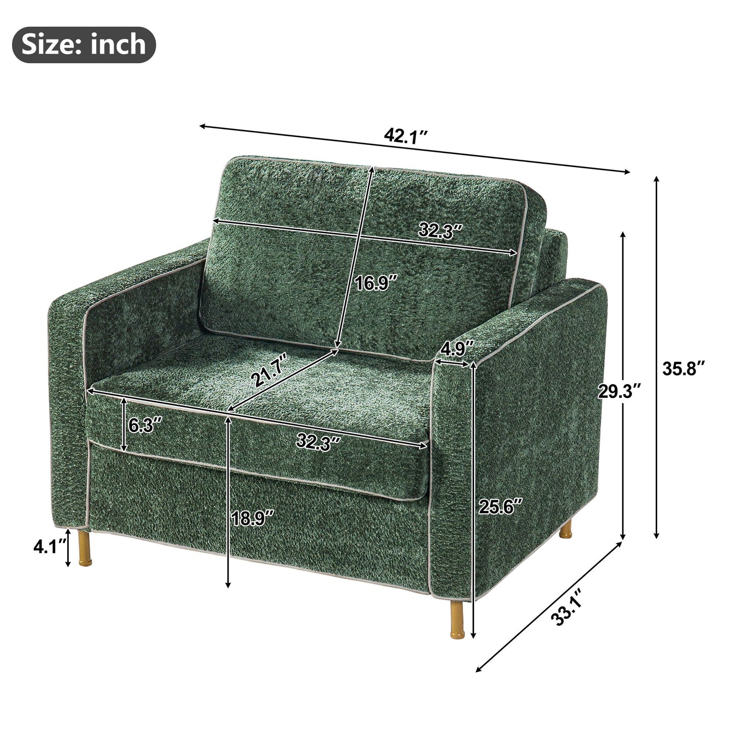 Accent Chair Upholstered Single Sofa With Square Arms, Sewn Pillow Back For Living Room Noble House