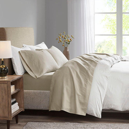 Queen All Season Moisture Wicking Lightweight Sheet Set - Khaki Madison Park