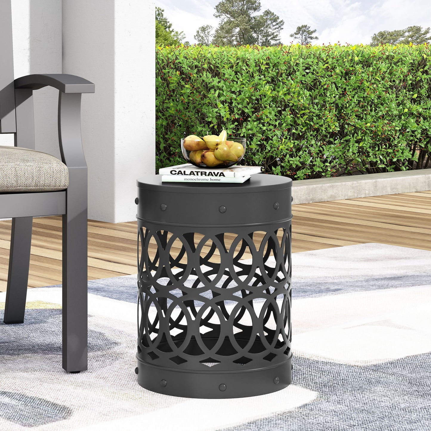 Outdoor Metal Large End Table, Modern Design Noble House