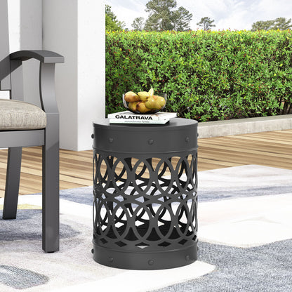 Outdoor Metal Large End Table, Modern Design Noble House