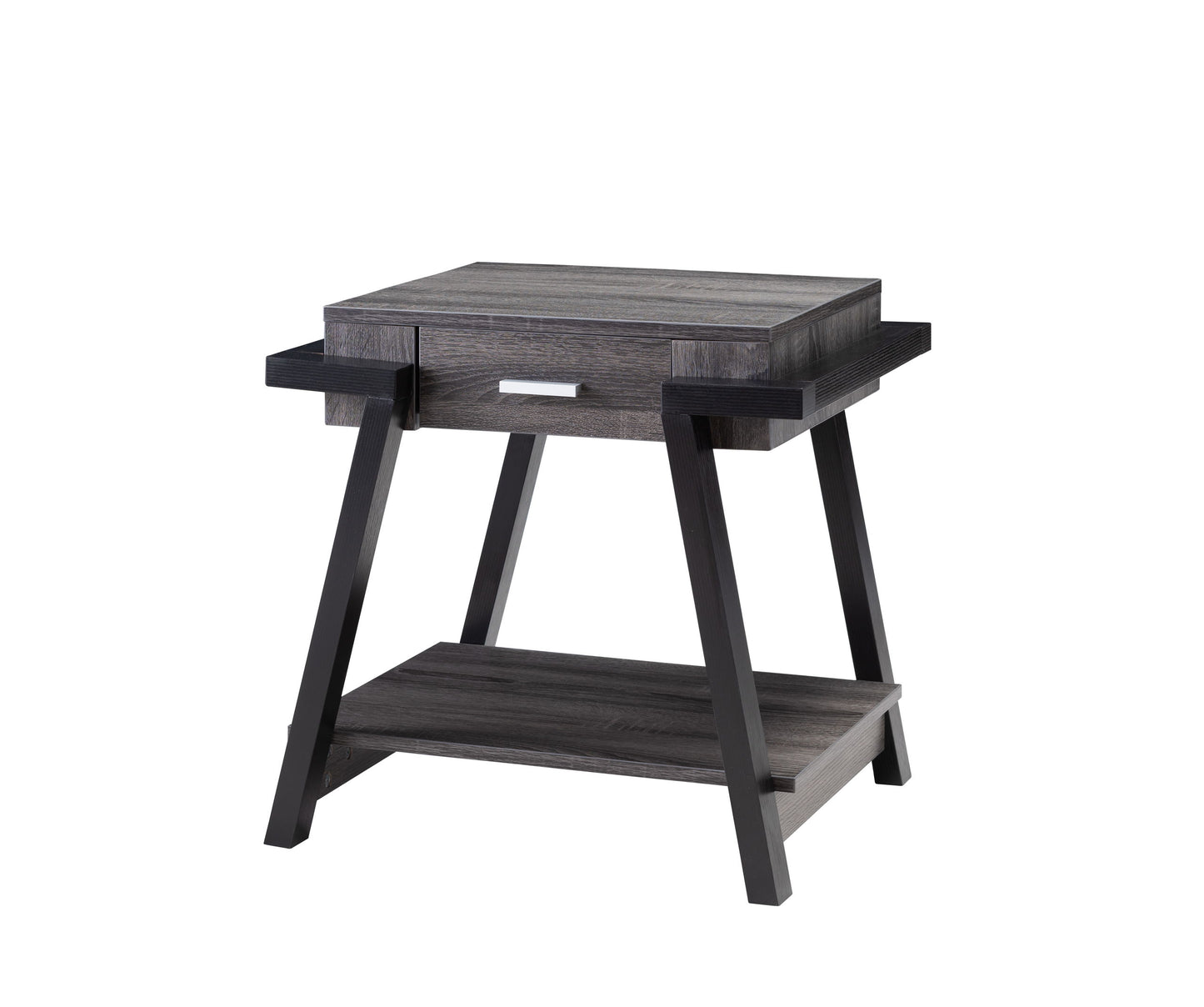 Home End Table With Drawer, Side Table With Storage Shelf - Distressed Gray / Black