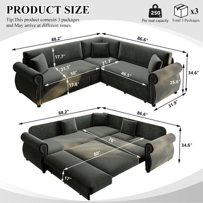 L-Shaped Sofa Couch With Pull-Out Bed Home Essentials