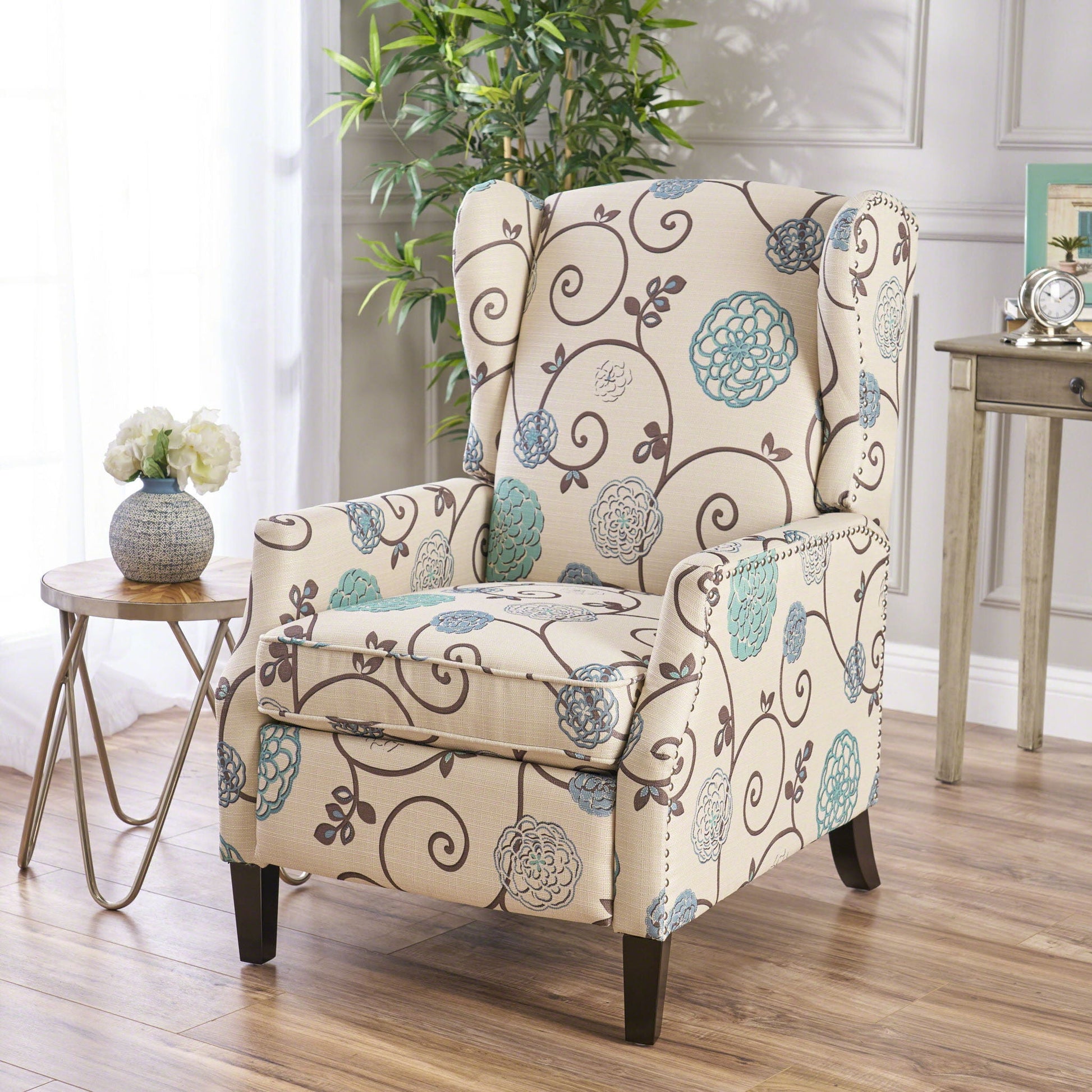 Westeros Wing Back Fabric Upholstered Recliner Noble House