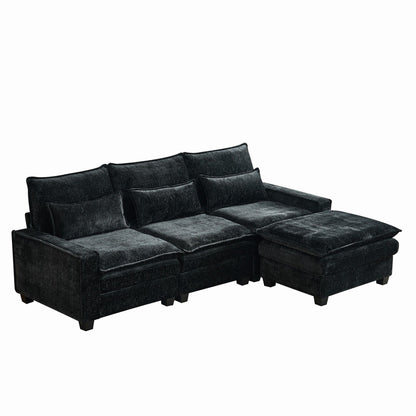 Modern Comfy Chenille L Shaped Sectional Sofa With Movable Ottoman Home Essentials