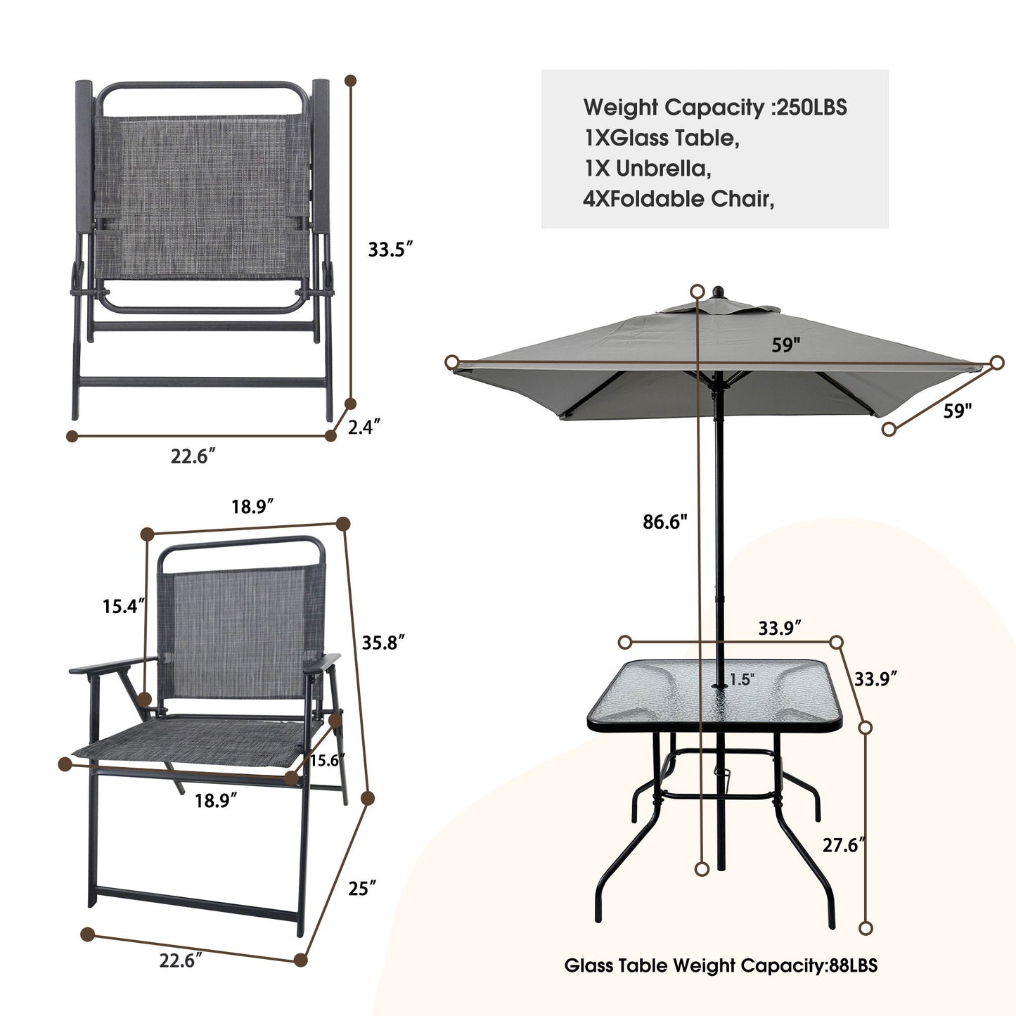 Outdoor Patio Dining Set For 4 People, Metal Patio Furniture Table And Chair Set With Umbrella - Black Home Essentials