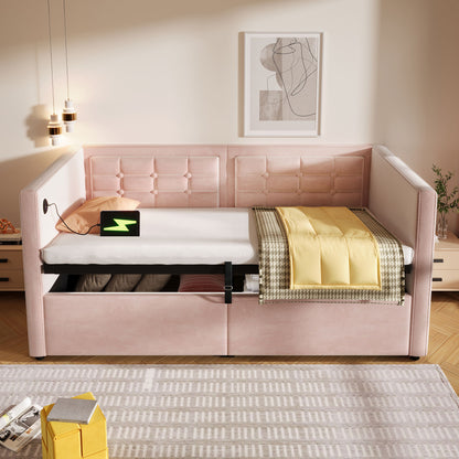 Upholstered Hydraulic Storage Daybed With USB & Type C Charging Artistry At Home