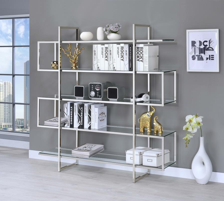 Elmer - 5-Shelf Bookshelf - Clear And Chrome CoasterElevations