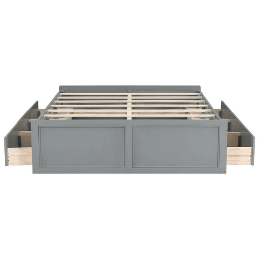 Queen Size Platform Bed Frame With 6 Drawers - Gray Hearth and Haven