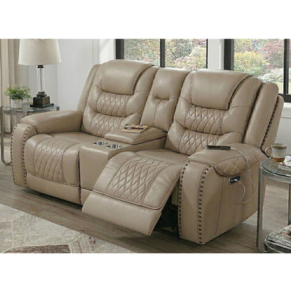 Power Motion Reclining Loveseat With Console Adjustable Headrest Cup Holders - Toffee Home Essentials
