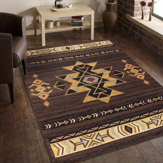Tribes - 5'3" X 7'3" Southwest Area Rug - Brown Icona Home Decor