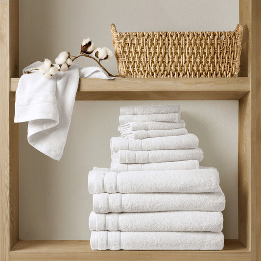 400GSM Essential Bundle Quick Dry 12 Piece Towel Set - White Super Listing