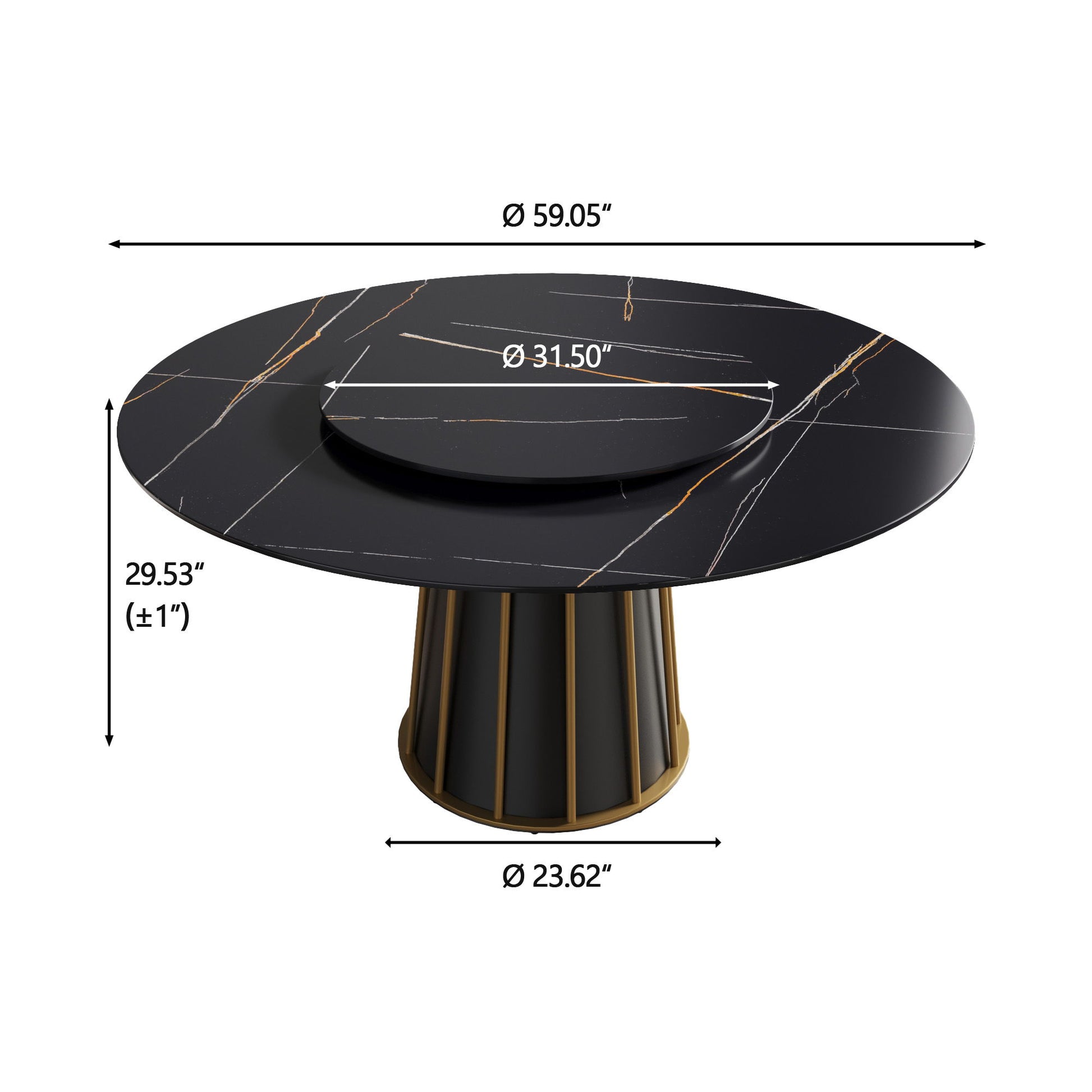 Modern Artificial Stone Round Metal Iron Base Dining Table, Can Accommodate 8 People Artificial Stone Turntable (Not Including Chairs) - Black Home Essentials