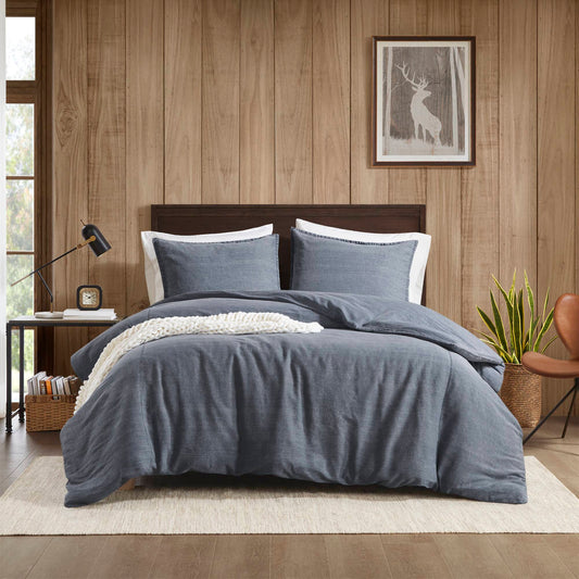 Mckenzie - 3 Piece King/California King Twill Washed Duvet Set - Blue Woolrich