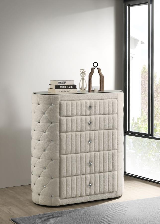 Sonya - 5-Drawer Upholstered Bedroom Chest Of Drawers - Ivory Coaster Fine Furniture