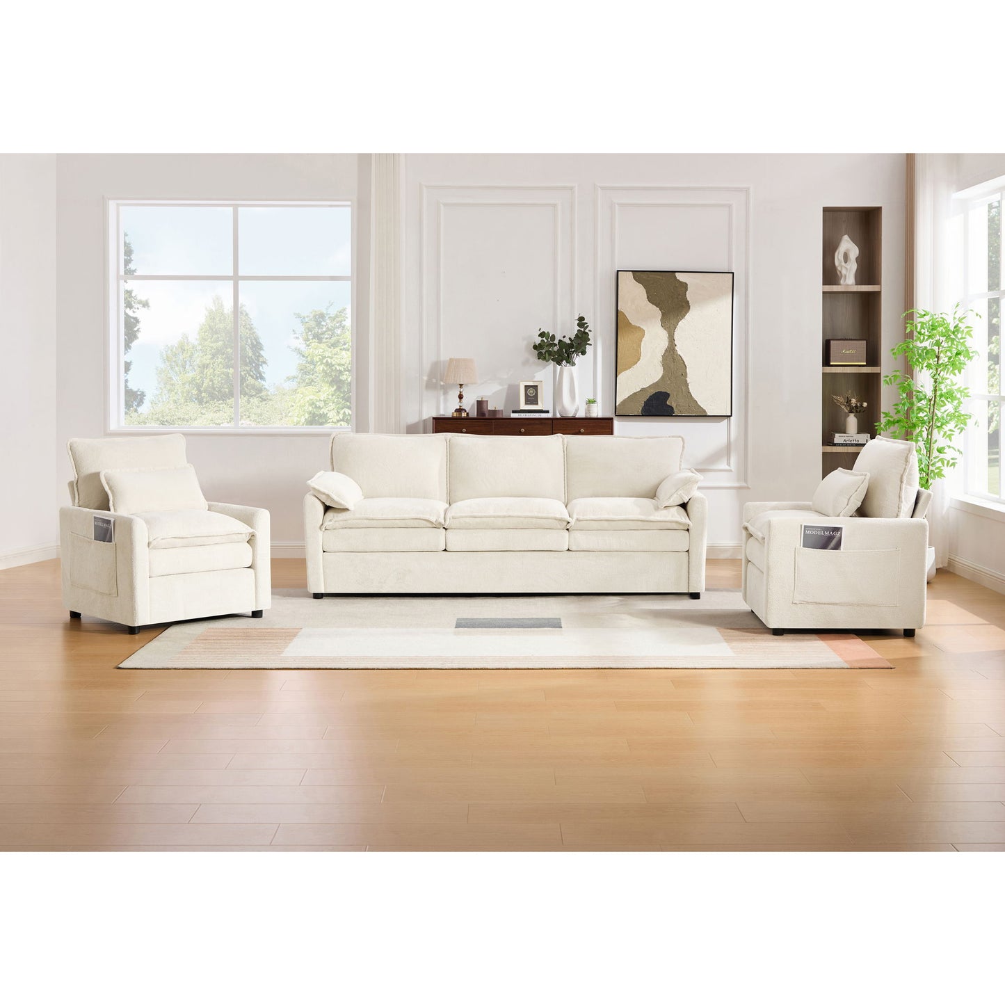 Modern Sofa Set With Double Layer Cushion And Side Storage Pockets Hearth and Haven